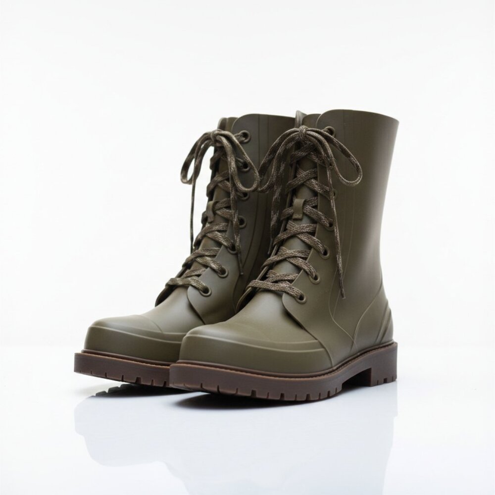 Cougar Madrid Rain Boots Moss Green Lace Up Waterproof Vegan Women’s Size 9